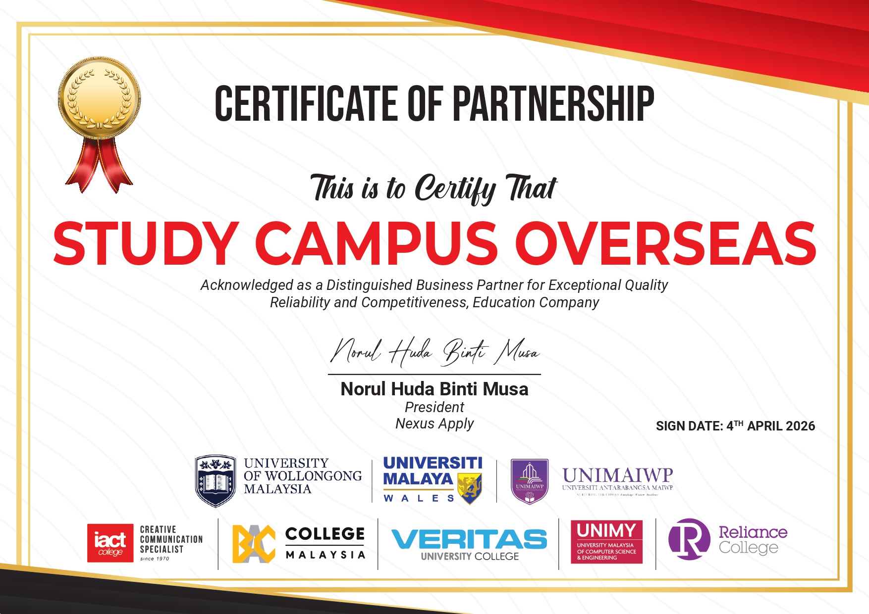 Nexus Apply Certificate of Partnership