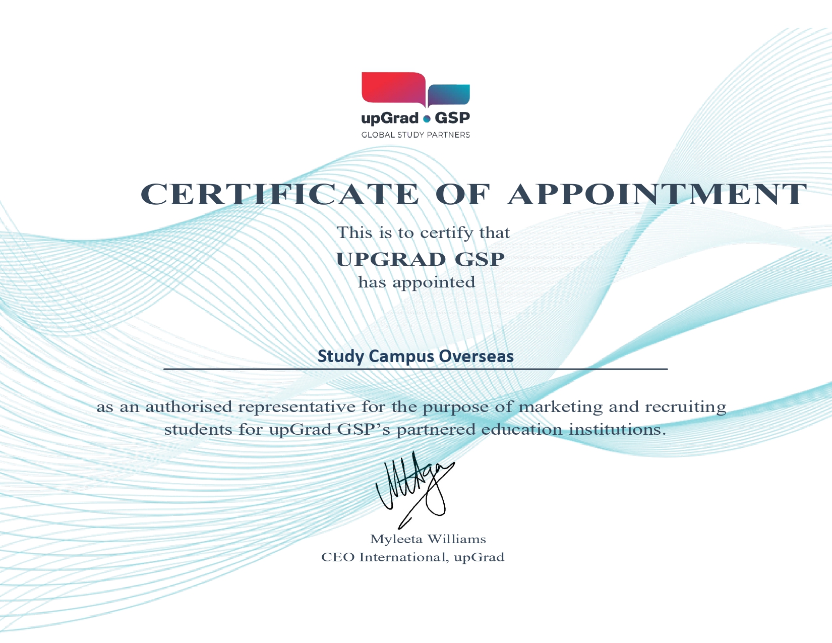 upGrad GSP Certificate of Appointment